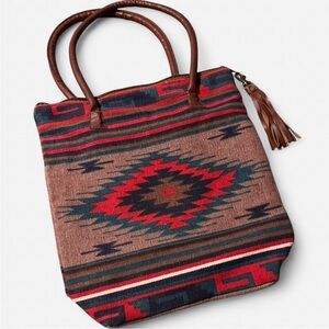 Pine Creek Boho Brown & Red Western Tote Bucket Bag, Fringe Detail, EUC